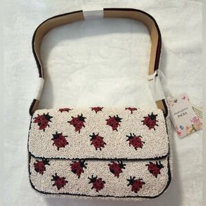 Handcrafted in India Beaded Ladybug Shoulder Bag - Light Pink and Red